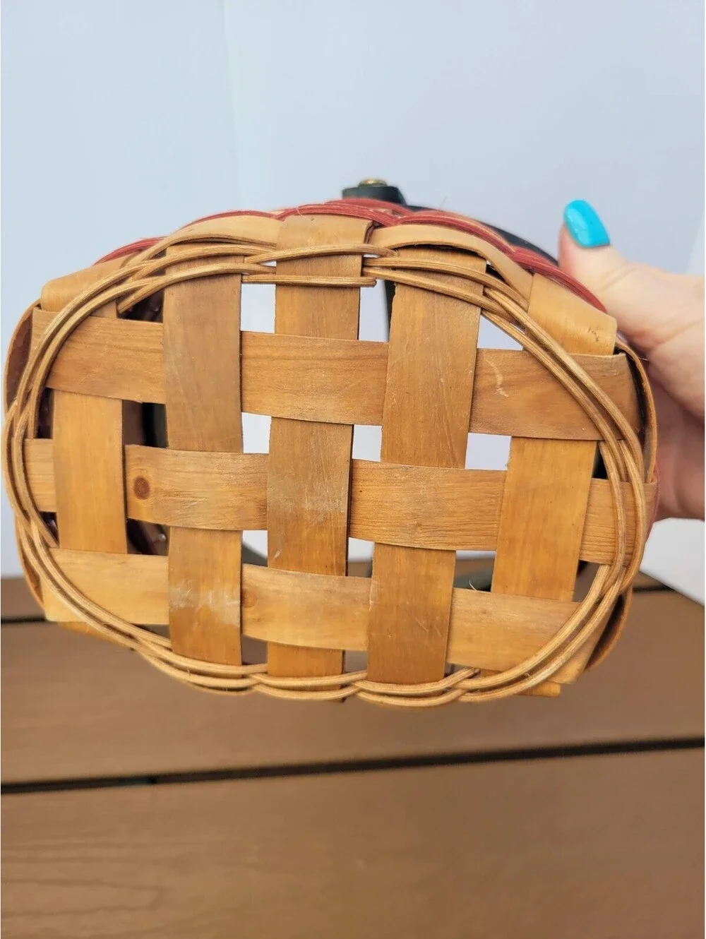 Wicker Small Basket Nautical Lighthouse Sailboat Blue Star Rim Americana Decor